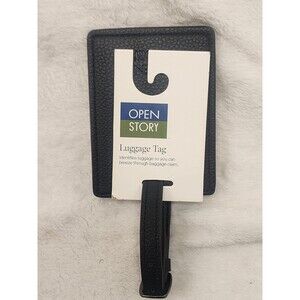 Open Story Luggage Tag Black Faux Leather